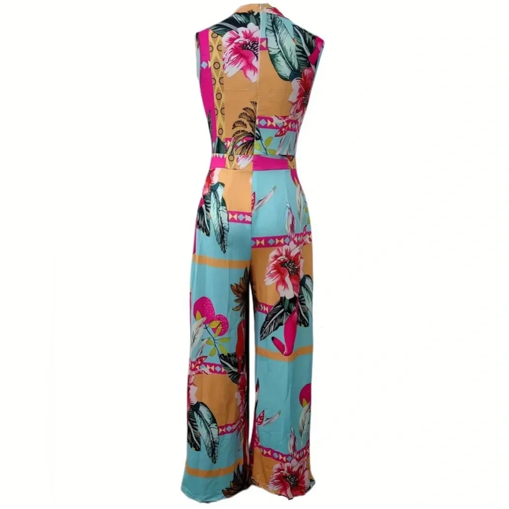 Bohemian Chic Floral Print Wide Leg Jumpsuit - Lightweight, Sleeveless & Flowy - Picture 4 of 7